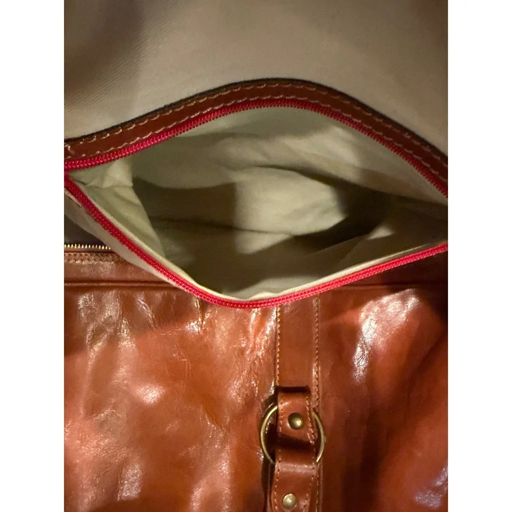 Tuffoni Italy Leather Duffel Bag Cognac Brown Weekender Travel Bag Handcrafted